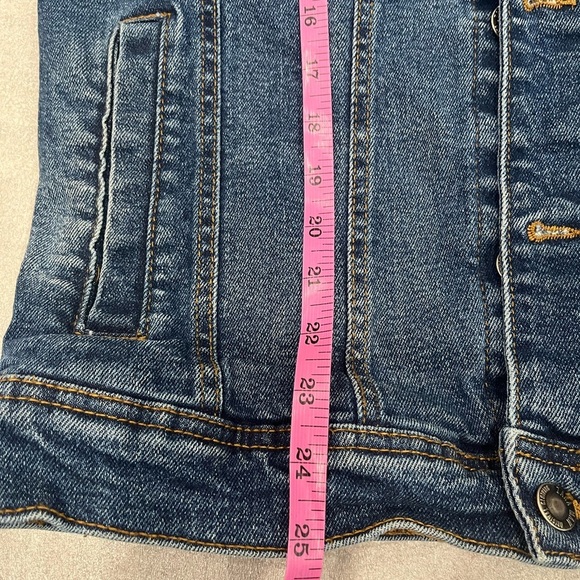 [M] Zara Man Dark Wash Blue Denim Trucker Jacket Button Stretch - Picture 7 of 8